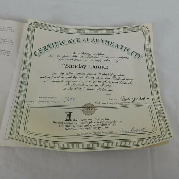 Norman Rockwell Collector Plate Knowles Mother's Day 1989 “Sunday Dinner” COA - Picture 5 of 5